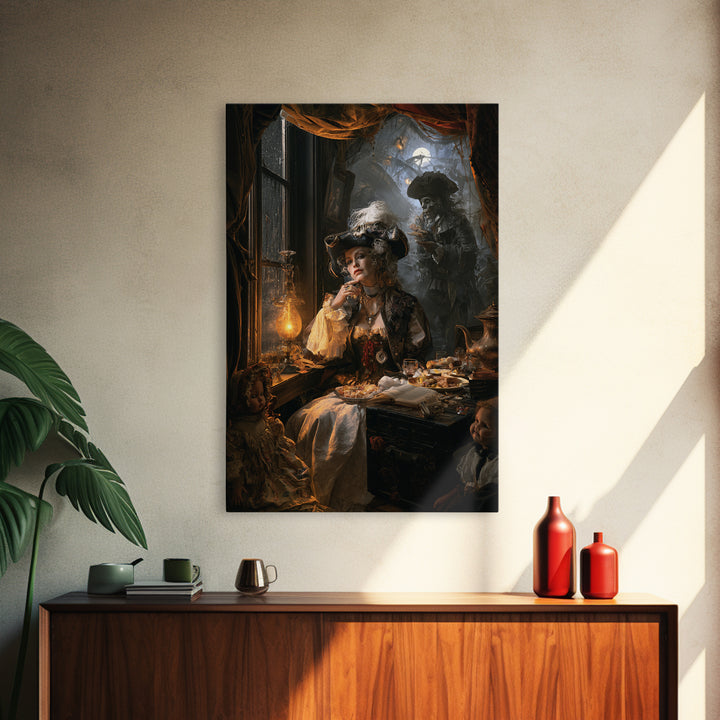 The Ghost Pirate Picnic, Victorian Gothic Art, Vertical Wall Art, Canvas Print, Gothic Wall Decor, Halloween Portrait Art