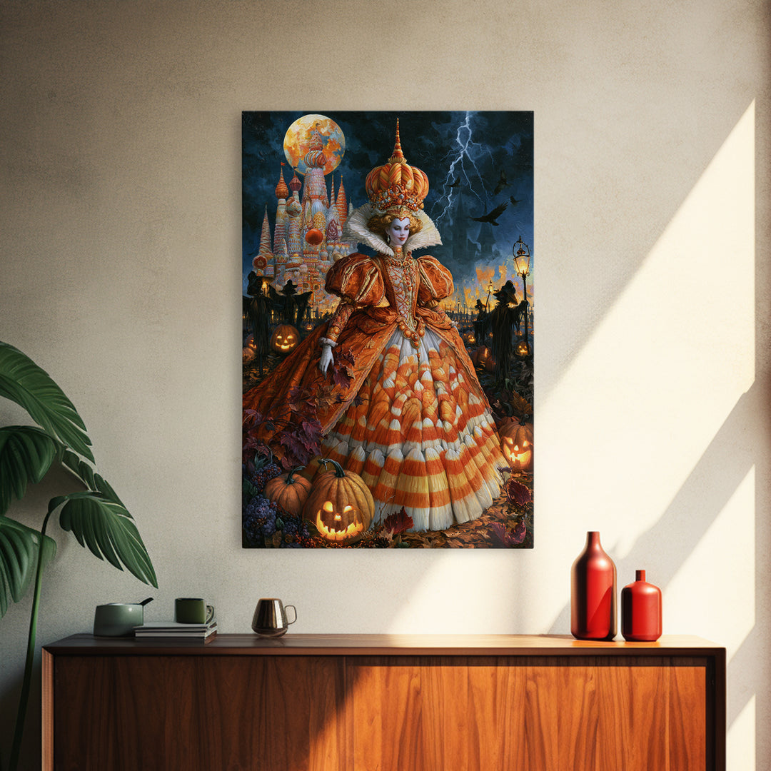 The Candy Corn Kingdom, Victorian Gothic Art, Vertical Wall Art, Canvas Print, Gothic Wall Decor, Halloween Portrait Art, Spooky Wall Decor