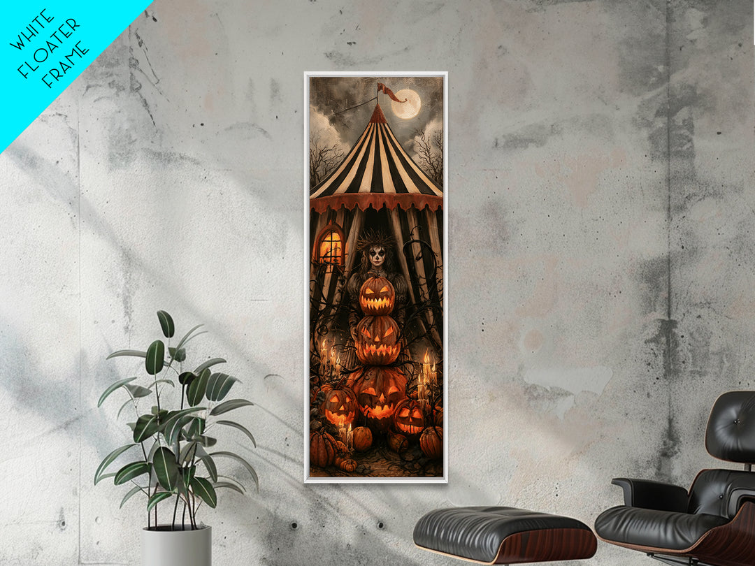 The Jack-O'-Lantern Circus, Macabre Victorian Decor, Tall Narrow Wall Art, Framed Canvas Print, Gothic Wall Decor, Halloween Portrait Art