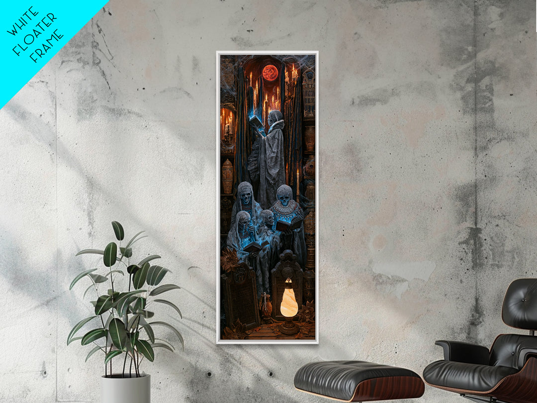 The Graveyard Book Club, Antique Gothic Portrait, Tall Narrow Wall Art, Framed Canvas Print, Gothic Wall Decor, Halloween Portrait Art