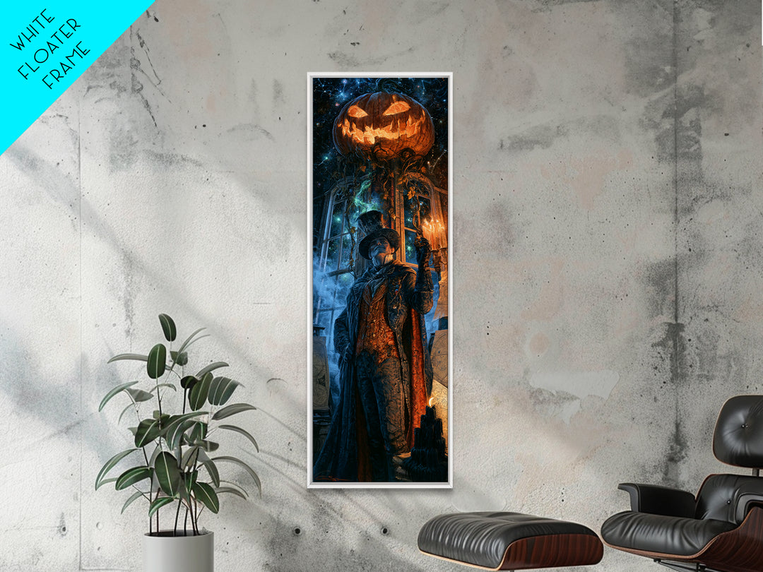 The Cosmic Pumpkin God, Victorian Gothic Art, Tall Narrow Wall Art, Framed Canvas Print, Gothic Wall Decor, Halloween Portrait Art