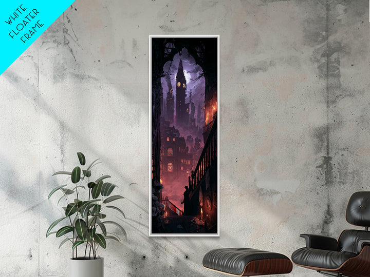 The Haunted City Skyline, Dark Academia Wall Art, Tall Narrow Wall Art, Framed Canvas Print, Gothic Wall Decor, Halloween Portrait Art