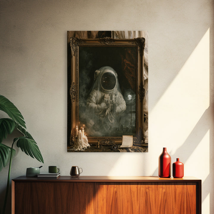 The Astronaut Ghost, Dark Academia Wall Art, Vertical Wall Art, Canvas Print, Gothic Wall Decor, Halloween Portrait Art