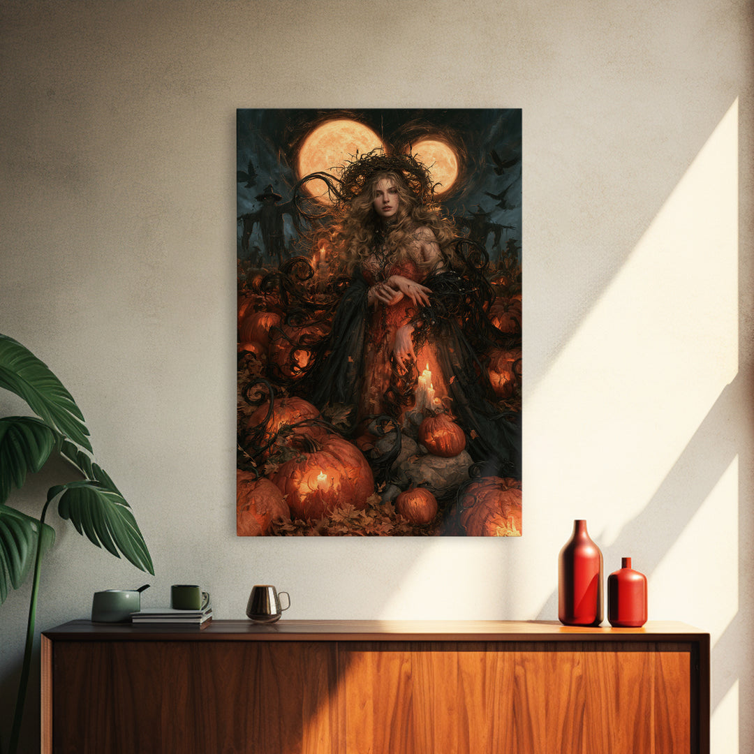 The Alien Pumpkin Patch, Macabre Victorian Decor, Vertical Wall Art, Framed Canvas Print, Gothic Wall Decor, Halloween Portrait Art