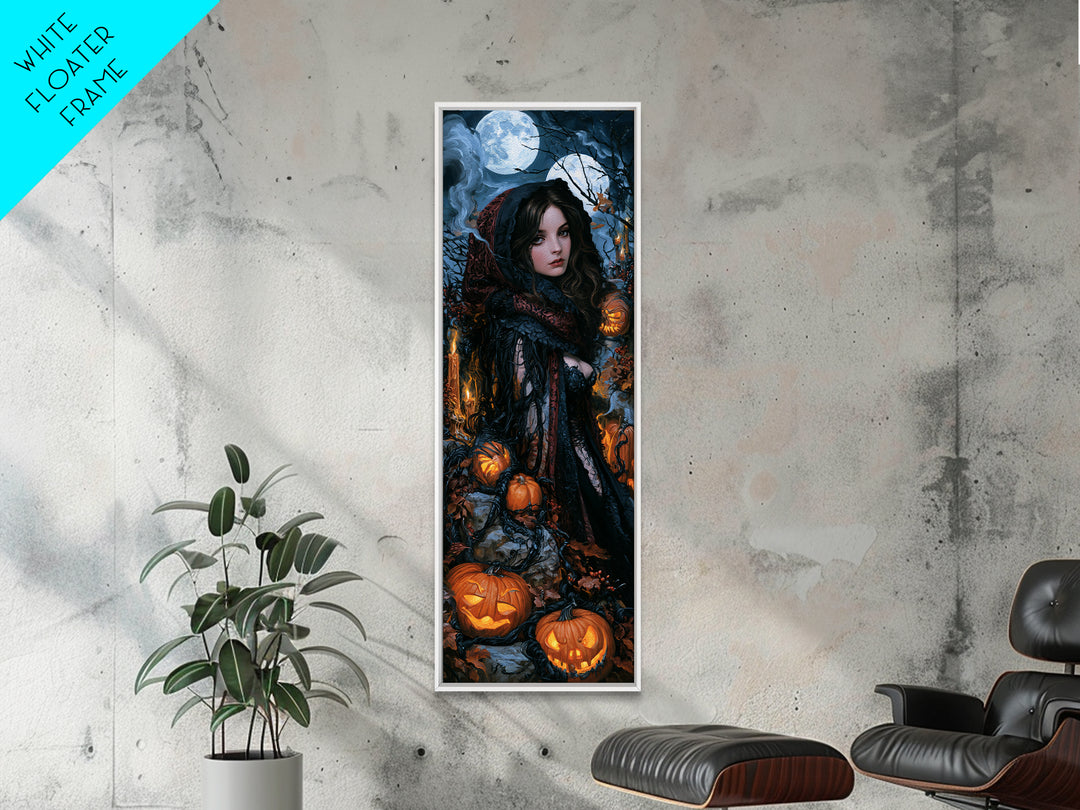 The Alien Pumpkin Patch, Antique Gothic Portrait, Tall Narrow Wall Art, Framed Canvas Print, Gothic Wall Decor, Halloween Portrait Art