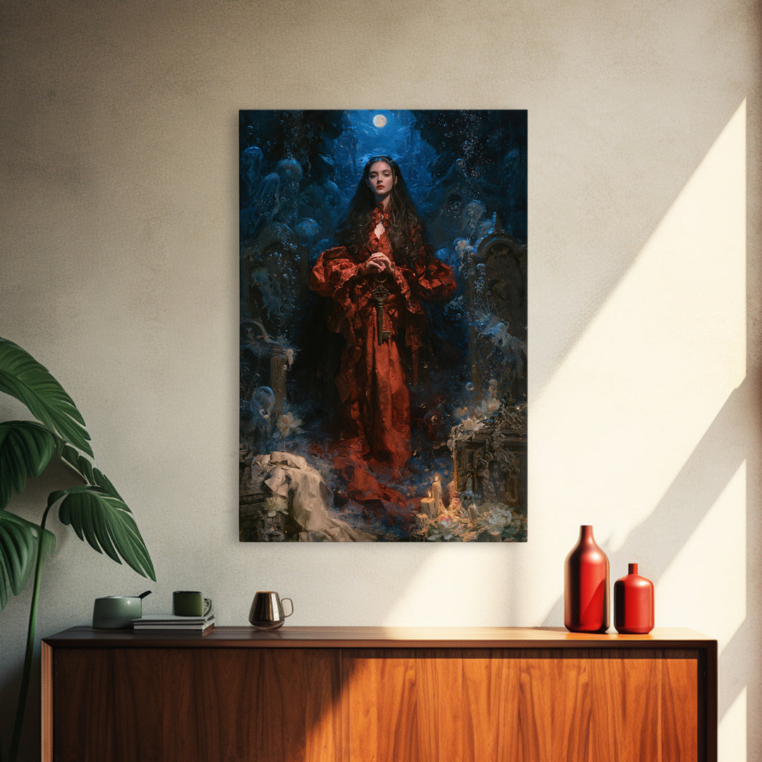 The Underwater Graveyard, Macabre Victorian Decor, Vertical Wall Art, Framed Canvas Print, Gothic Wall Decor, Halloween Portrait Art