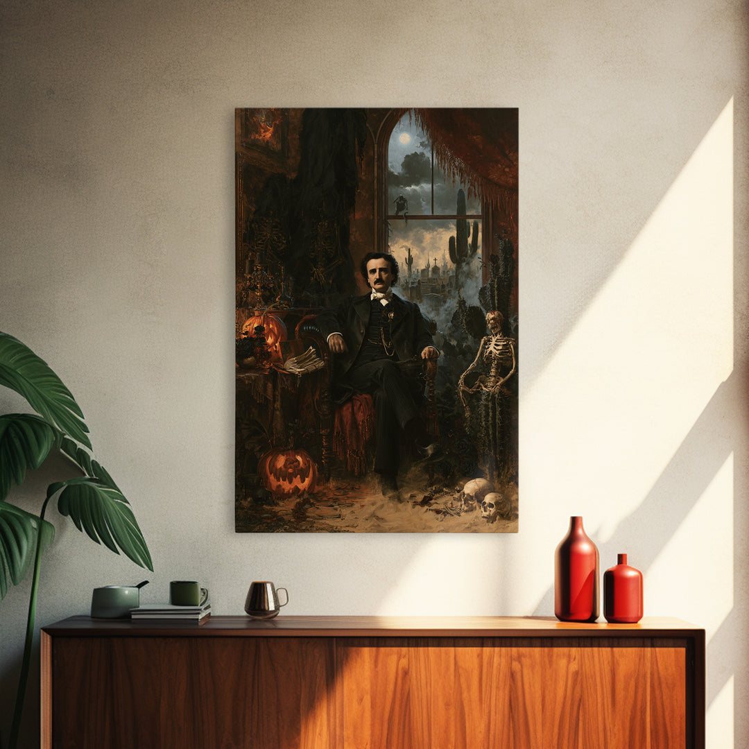 Desert Halloween, Antique Gothic Portrait, Vertical Wall Art, Framed Canvas Print, Gothic Wall Decor, Halloween Portrait Art