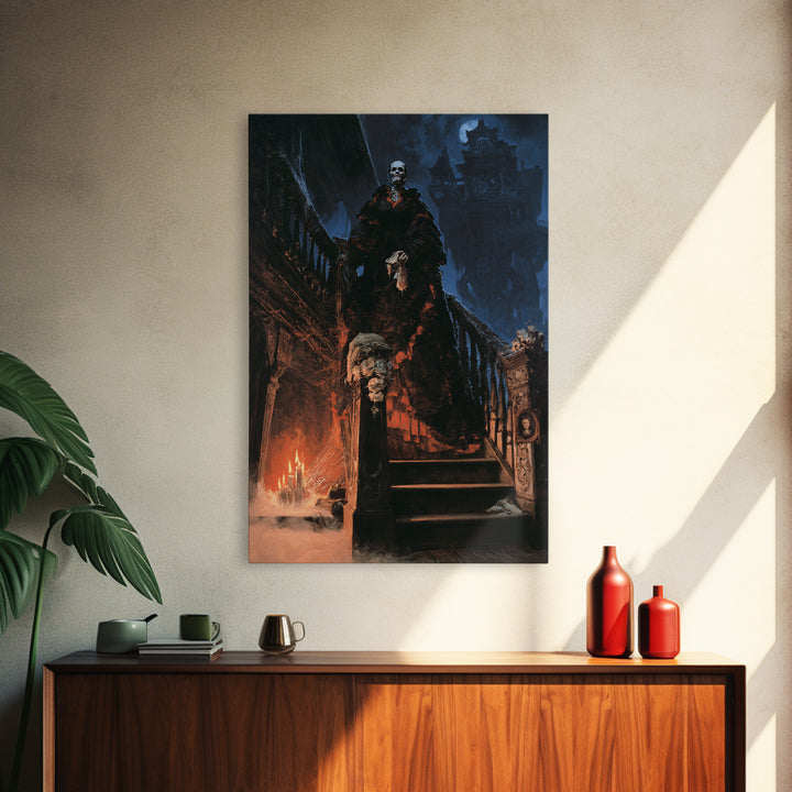The Clockwork Haunted House, Dark Academia Wall Art, Vertical Wall Art, Canvas Print, Gothic Wall Decor, Halloween Portrait Art