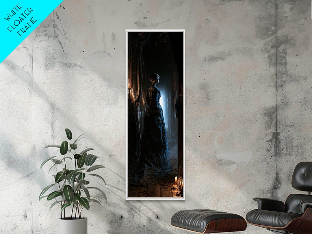 The Infinite Hallway, Dark Academia Wall Art, Tall Narrow Wall Art, Framed Canvas Print, Gothic Wall Decor, Halloween Portrait Art
