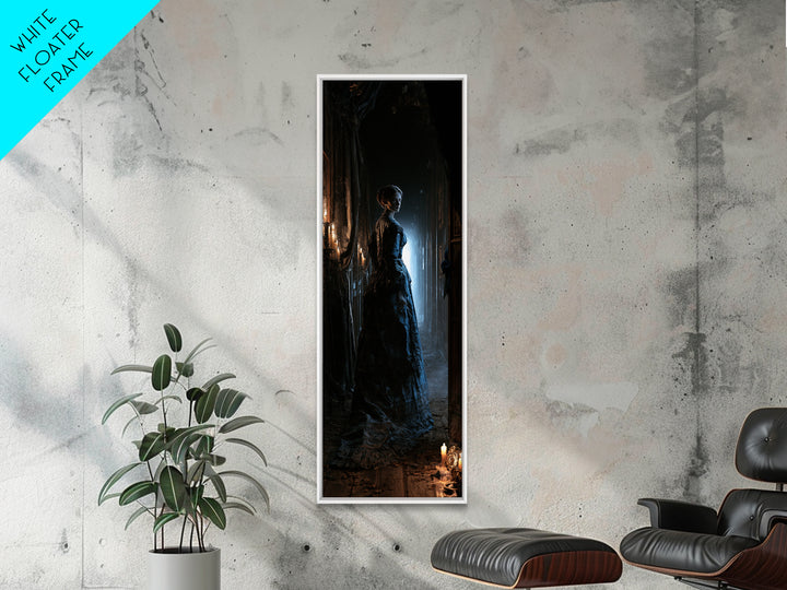 The Infinite Hallway, Dark Academia Wall Art, Tall Narrow Wall Art, Framed Canvas Print, Gothic Wall Decor, Halloween Portrait Art