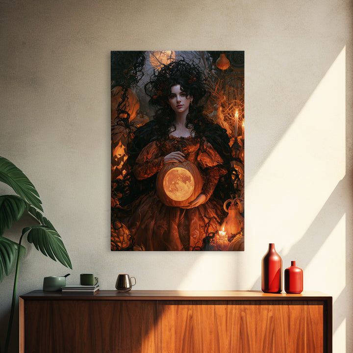 The Moon Inside A Pumpkin, Antique Gothic Portrait, Vertical Wall Art, Canvas Print, Gothic Wall Decor, Halloween Portrait Art