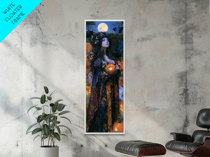 The Moon Inside A Pumpkin, Victorian Horror Portrait, Tall Narrow Wall Art, Framed Canvas Print, Gothic Wall Decor, Halloween Portrait Art