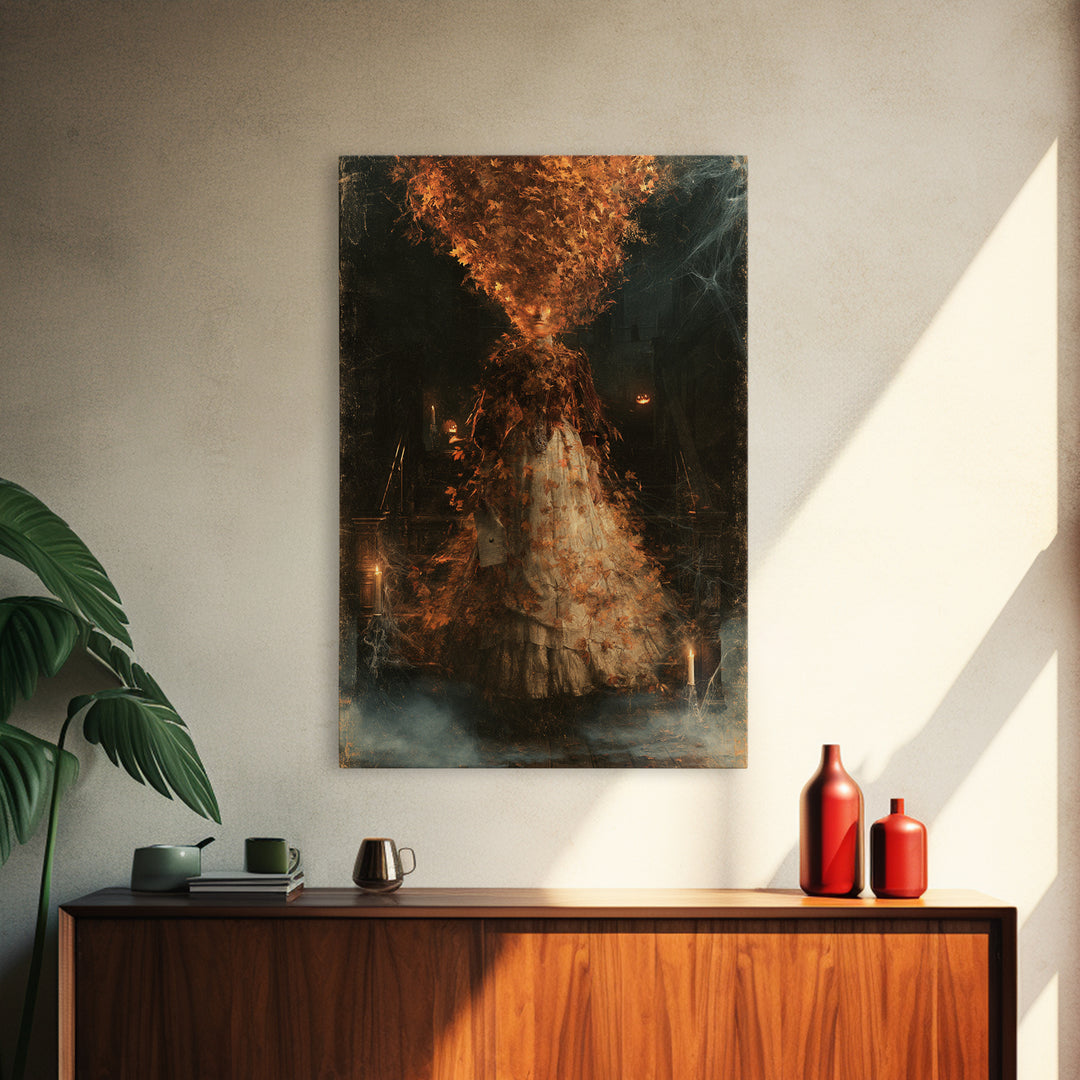 The Autumn-Leaf Ghost, Victorian Gothic Art, Vertical Wall Art, Canvas Print, Gothic Wall Decor, Halloween Portrait Art, Macabre Wall Art