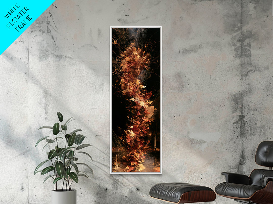 The Autumn-Leaf Ghost, Victorian Gothic Art, Tall Narrow Wall Art, Framed Canvas Print, Gothic Wall Decor, Halloween Portrait Art