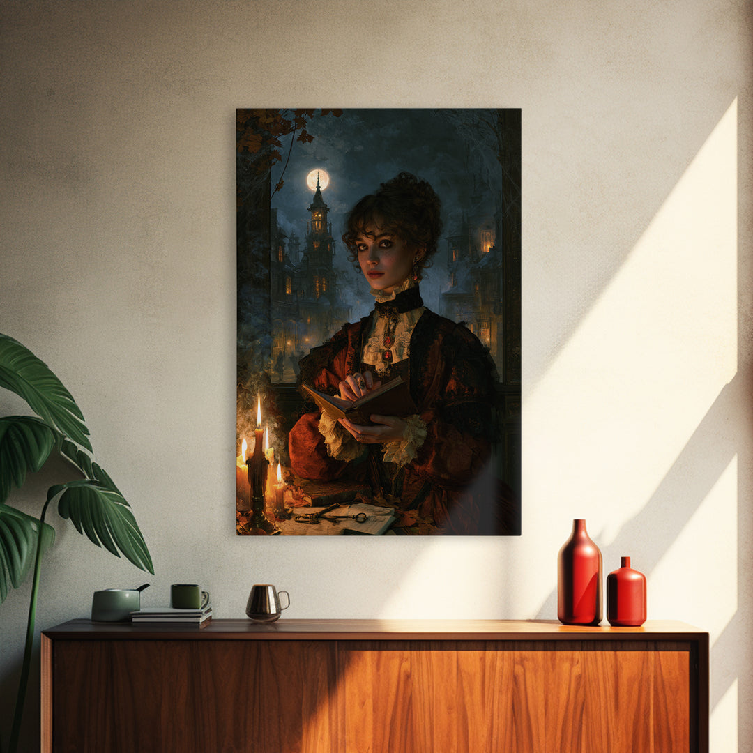 The Town Where Shadows Live, Victorian Horror Portrait, Vertical Wall Art, Canvas Print, Gothic Wall Decor, Halloween Portrait Art