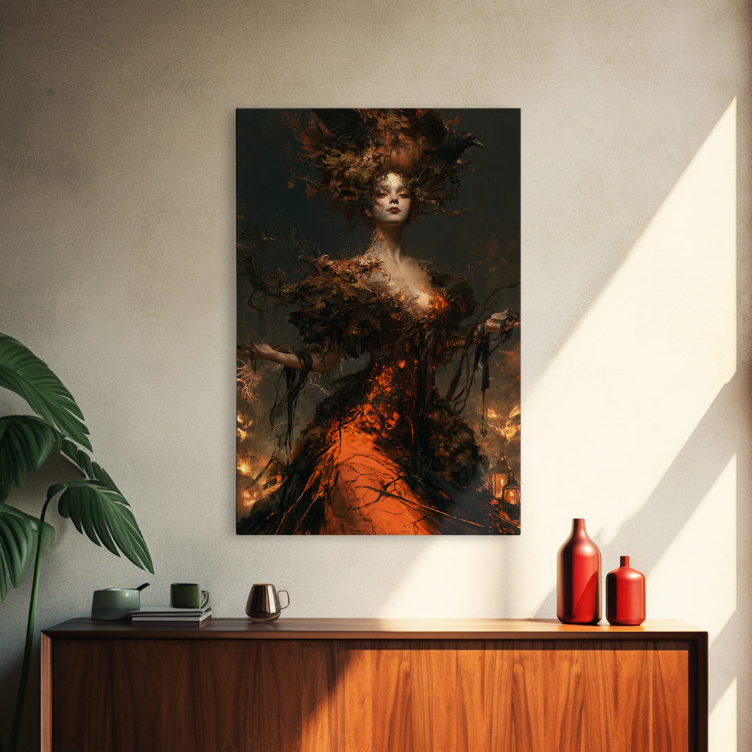 The Personification Of October, Victorian Gothic Art, Vertical Wall Art, Framed Canvas Print, Gothic Wall Decor, Halloween Portrait Art