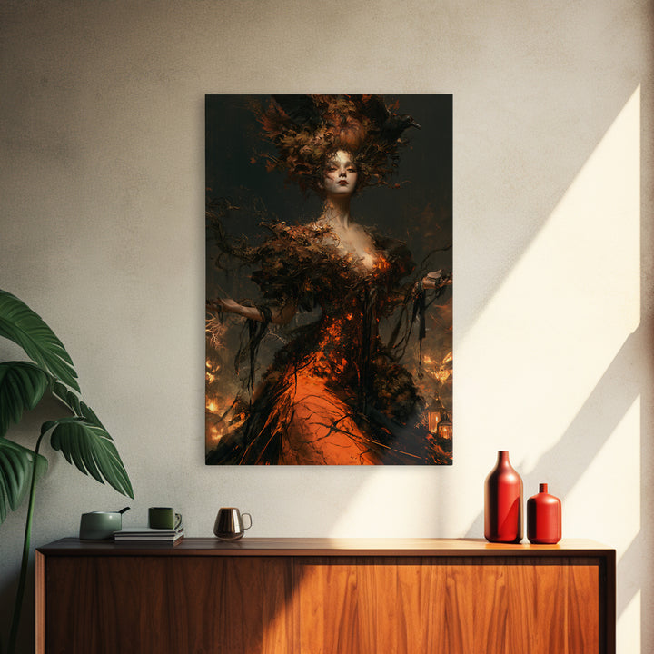 The Personification Of October, Victorian Gothic Art, Vertical Wall Art, Framed Canvas Print, Gothic Wall Decor, Halloween Portrait Art