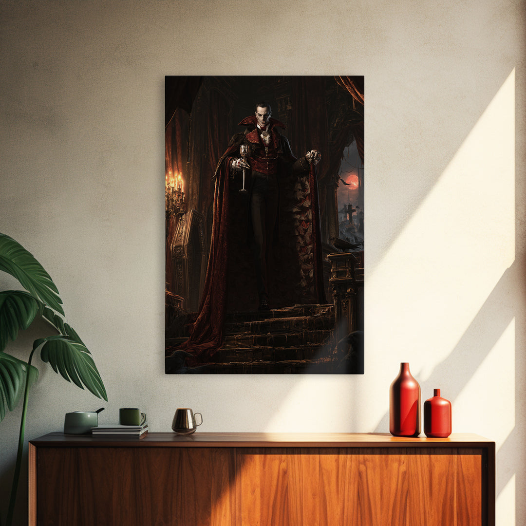 The Crimson Count Of Hollow Keep, Victorian Gothic Art, Vertical Wall Art, Framed Canvas Print, Gothic Wall Decor, Halloween Portrait Art