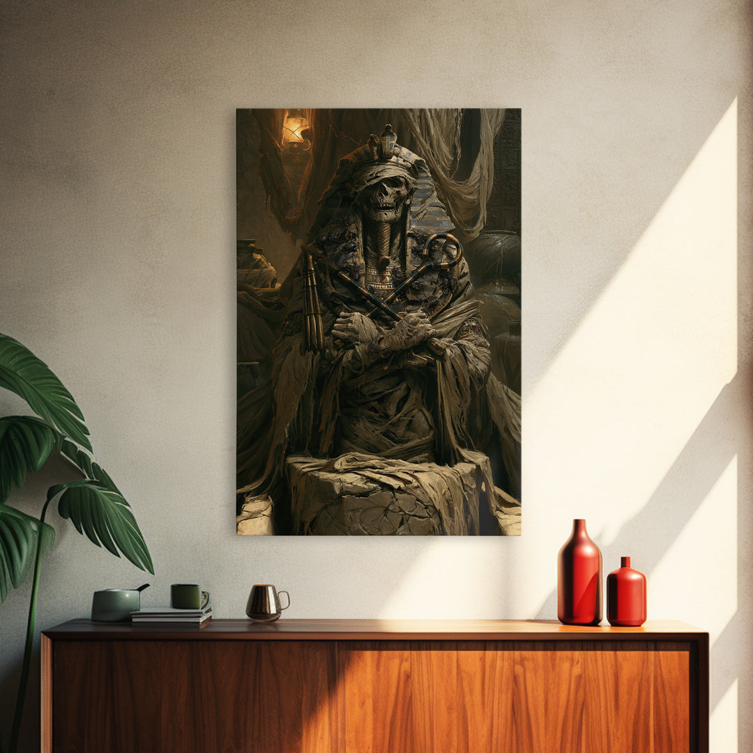 The Pharaoh Of Dustbound Silence, Victorian Horror Portrait, Vertical Wall Art, Framed Canvas Print, Gothic Wall Decor, Dark Fantasy Art