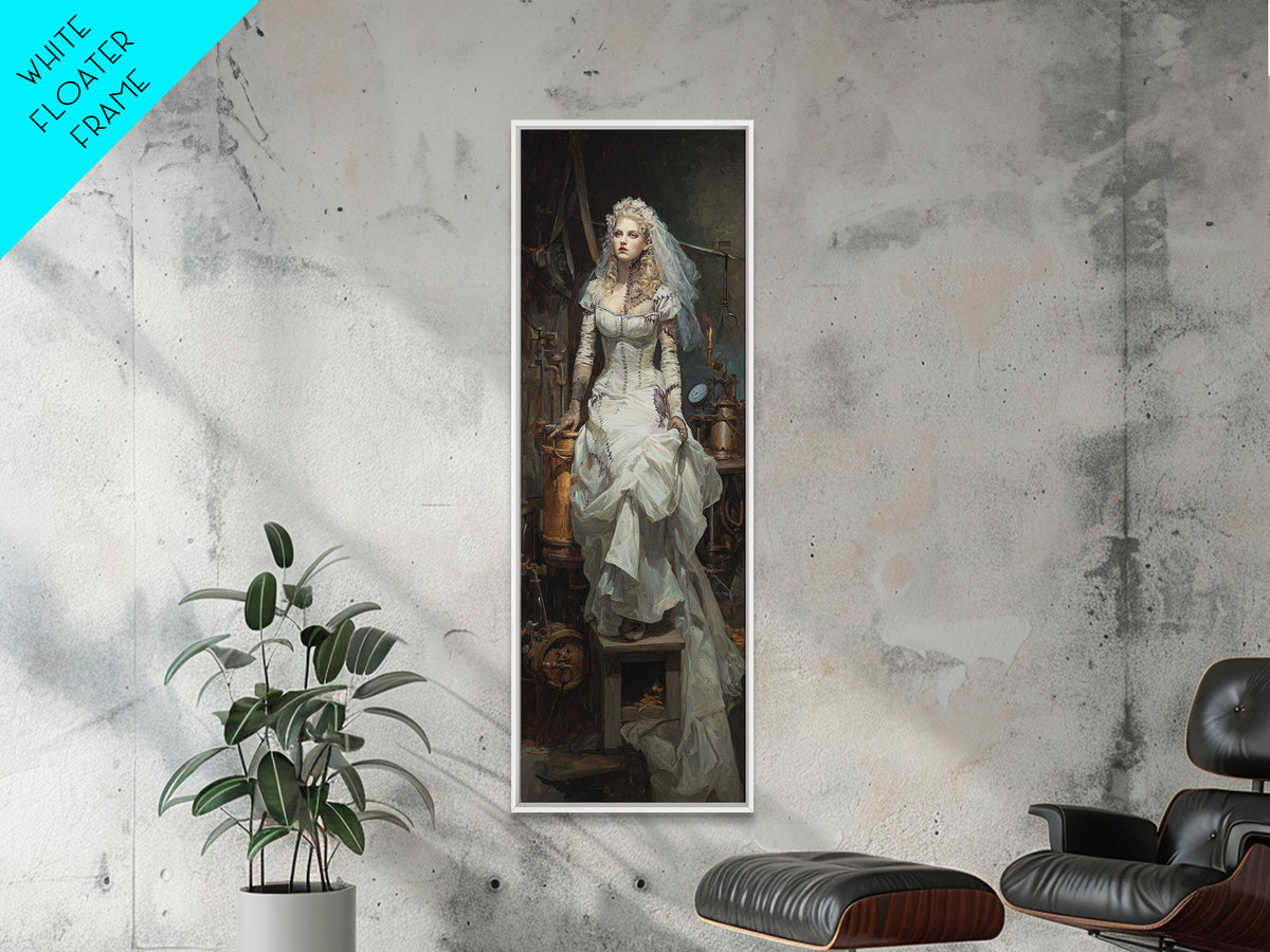 The Stitched Bride Of Thunder Hall, Macabre Victorian Decor, Tall Narrow Wall Art, Framed Canvas Print, Gothic Wall Decor, Spooky Wall Decor