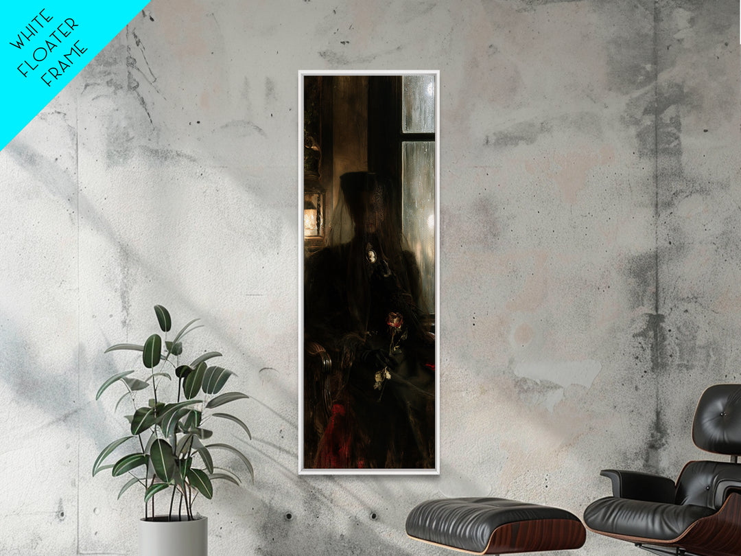 The Invisible Mourner Of Glass House, Macabre Victorian Decor, Tall Narrow Wall Art, Canvas Print, Gothic Wall Decor, Halloween Portrait Art