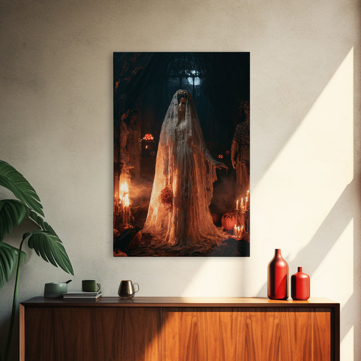 The Wax Bride Of Mourning Hall, Antique Gothic Portrait, Vertical Wall Art, Framed Canvas Print, Gothic Wall Decor, Halloween Portrait Art