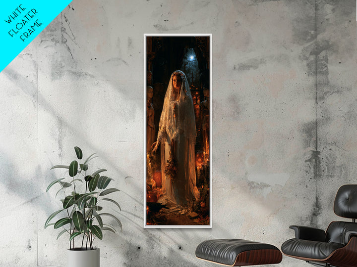 The Wax Bride Of Mourning Hall, Antique Gothic Portrait, Tall Narrow Wall Art, Framed Canvas Print, Gothic Wall Decor, Macabre Wall Art
