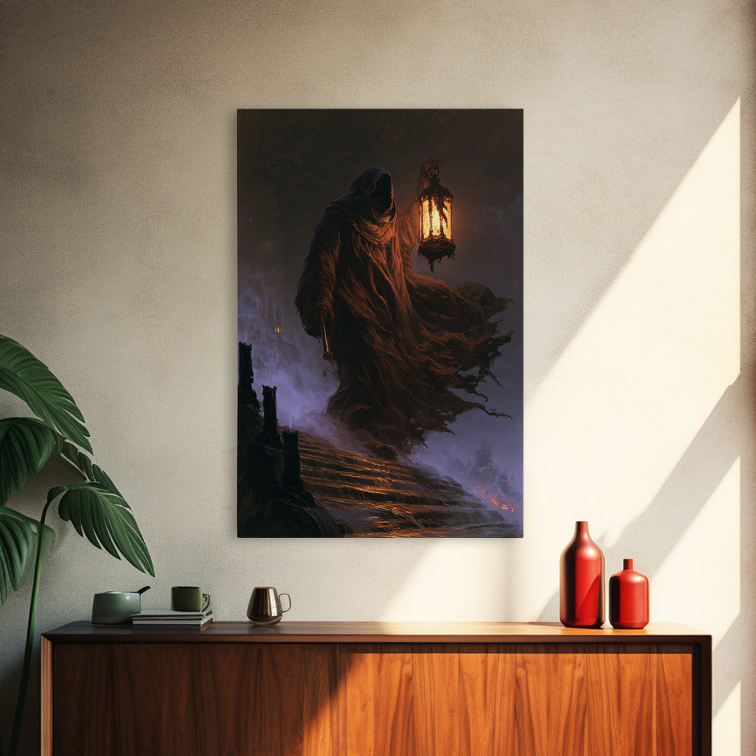 The Lantern-Bearer Of R’Lyeh, Victorian Horror Portrait, Vertical Wall Art, Canvas Print, Gothic Wall Decor, Halloween Portrait Art