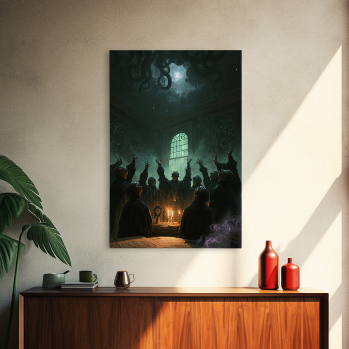 The Choir Of Deepwater Acolytes, Victorian Gothic Art, Vertical Wall Art, Framed Canvas Print, Gothic Wall Decor, Halloween Portrait Art