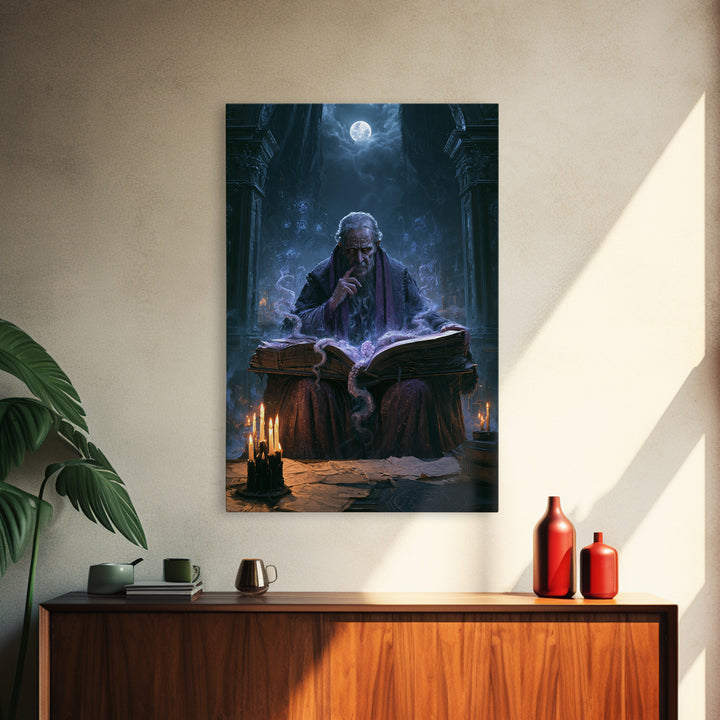 The Librarian Of Forbidden Tides, Antique Gothic Portrait, Vertical Wall Art, Framed Canvas Print, Gothic Wall Decor, Halloween Portrait Art