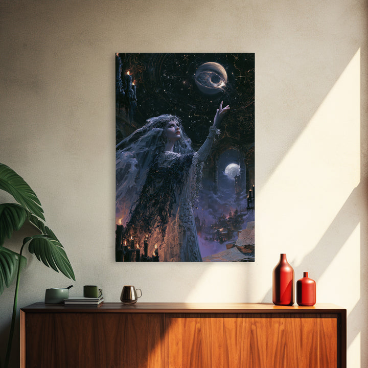 The Bride Of The Abyssal Moon, Dark Academia Wall Art, Vertical Wall Art, Framed Canvas Print, Gothic Wall Decor, Halloween Portrait Art