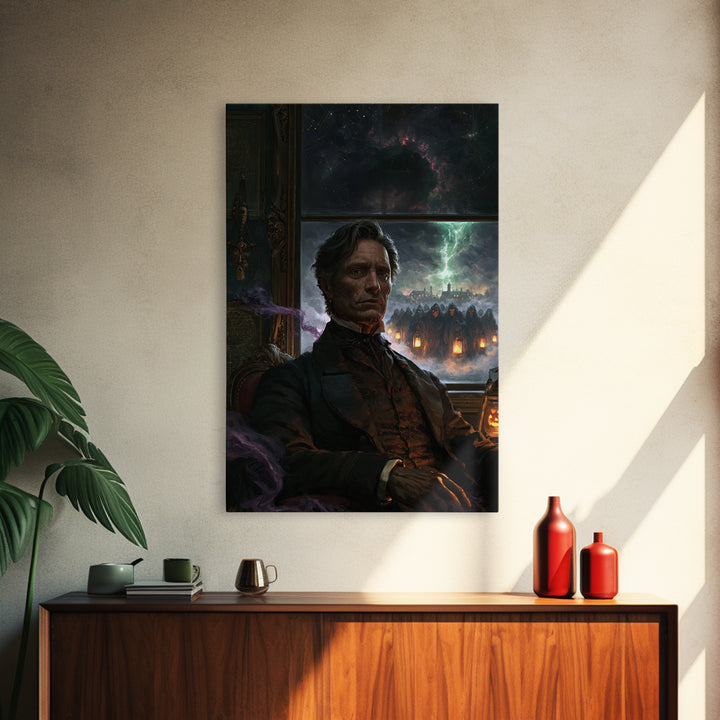 The Innsmouth Lantern Procession, Antique Gothic Portrait, Vertical Wall Art, Canvas Print, Gothic Wall Decor, Halloween Portrait Art
