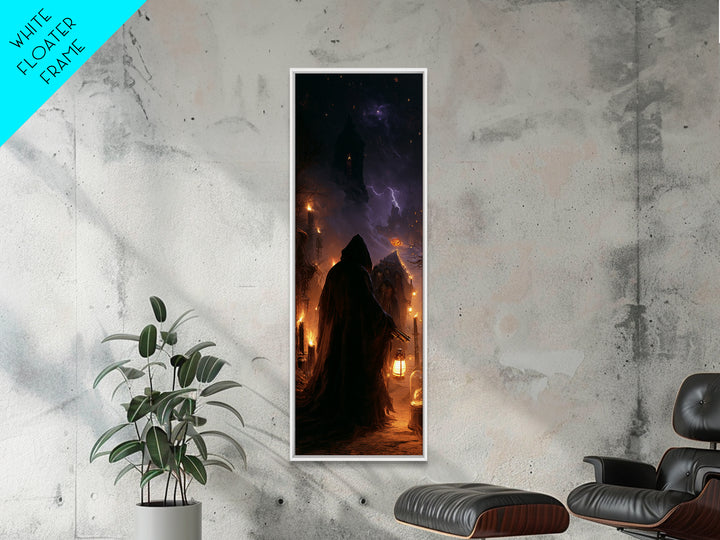 The Innsmouth Lantern Procession, Dark Academia Wall Art, Tall Narrow Wall Art, Canvas Print, Gothic Wall Decor, Halloween Portrait Art