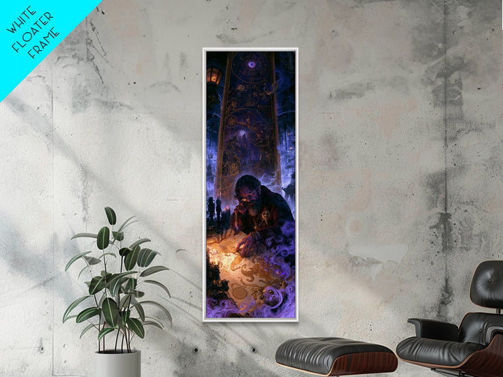 The Mapmaker Of Impossible Shores, Antique Gothic Portrait, Tall Narrow Wall Art, Framed Canvas Print, Gothic Wall Decor