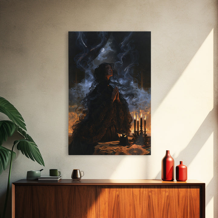 The Widow Of The Whispering Comet, Victorian Cosmic Horror, Vertical Wall Art, Framed Canvas Print, Gothic Wall Decor, Gothic Home Decor