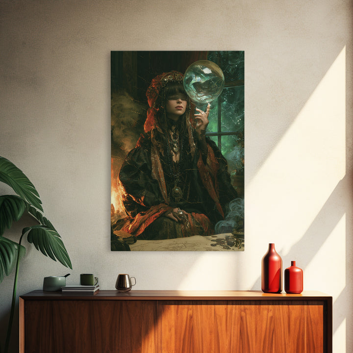 The Oracle Of The Glass Depths, Macabre Victorian Decor, Vertical Wall Art, Framed Canvas Print, Gothic Wall Decor, Halloween Portrait Art