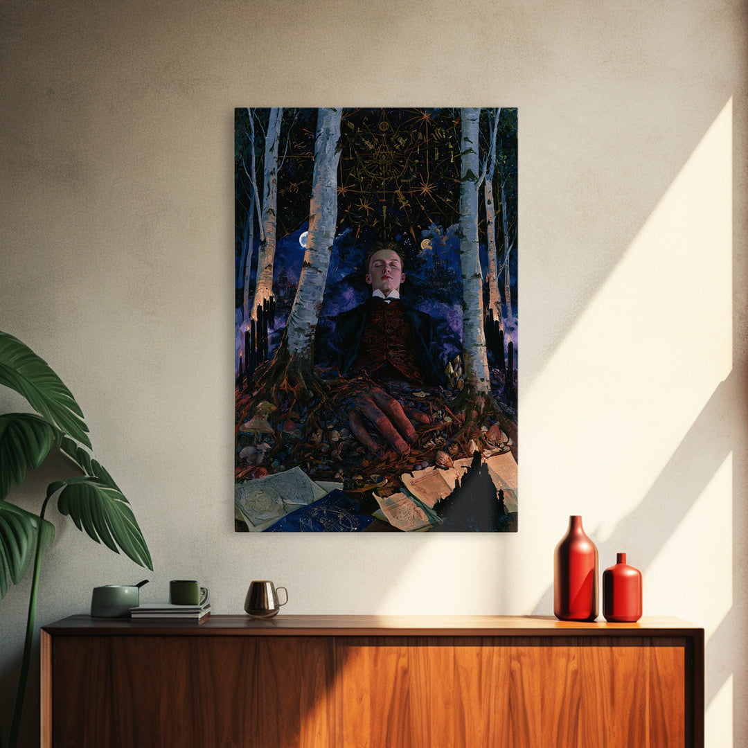 The Sleeper In The Birch Grove, Antique Gothic Portrait, Vertical Wall Art, Canvas Print, Gothic Wall Decor, Halloween Portrait Art