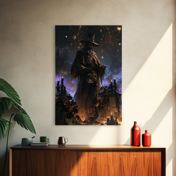 The Grave Gardener Of Yuggoth, Victorian Horror Portrait, Vertical Wall Art, Framed Canvas Print, Gothic Wall Decor, Halloween Portrait Art