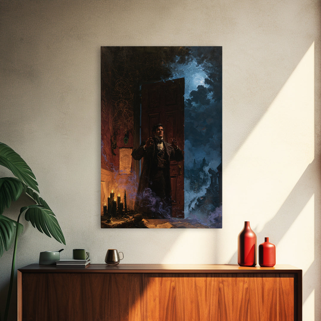 The Thirteenth Door Of Arkham House, Lovecraftian Portrait Art, Vertical Wall Art, Canvas Print, Gothic Wall Decor, Halloween Portrait Art