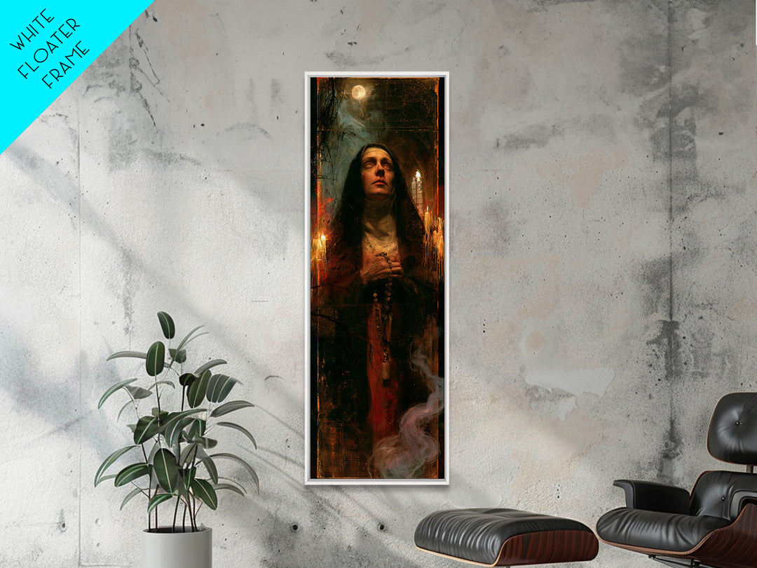 The Nun Of The Endless Constellation, Macabre Victorian Decor, Tall Narrow Wall Art, Framed Canvas Print, Gothic Wall Decor