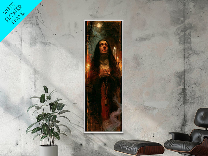 The Nun Of The Endless Constellation, Macabre Victorian Decor, Tall Narrow Wall Art, Framed Canvas Print, Gothic Wall Decor
