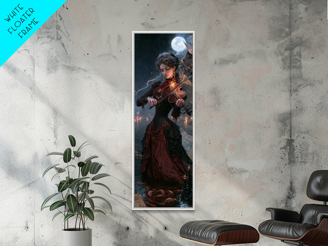 The Violinist Of The Drowned Moon, Victorian Gothic Art, Tall Narrow Wall Art, Framed Canvas Print, Gothic Wall Decor, Dark Fantasy Art