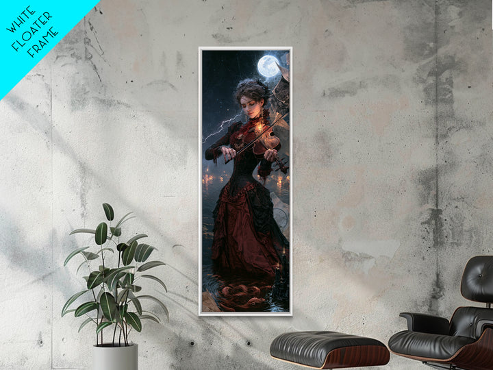 The Violinist Of The Drowned Moon, Victorian Gothic Art, Tall Narrow Wall Art, Framed Canvas Print, Gothic Wall Decor, Dark Fantasy Art
