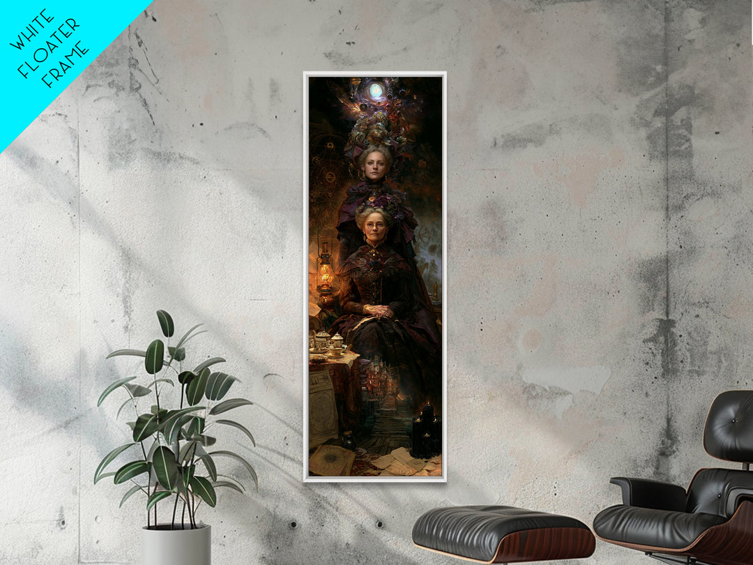 The Tea Party At Innsmouth Pier, Antique Gothic Portrait, Tall Narrow Wall Art, Canvas Print, Gothic Wall Decor, Halloween Portrait Art
