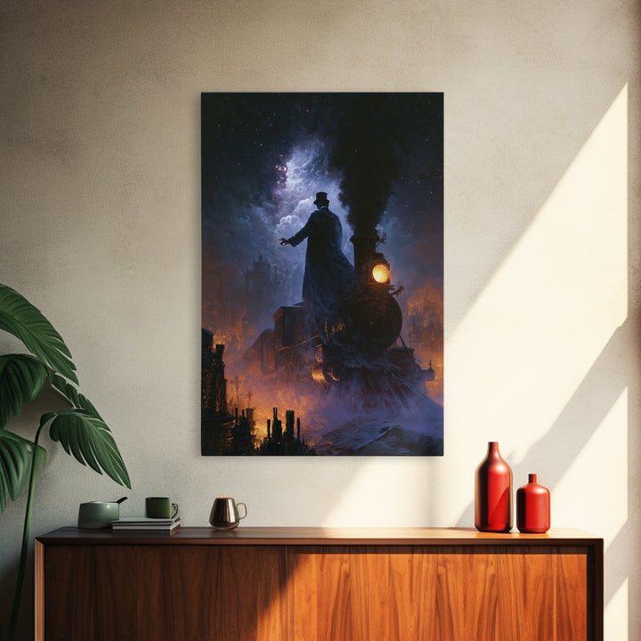 The Phantom Train To Kadath, Dark Academia Wall Art, Vertical Wall Art, Canvas Print, Gothic Wall Decor, Halloween Portrait Art