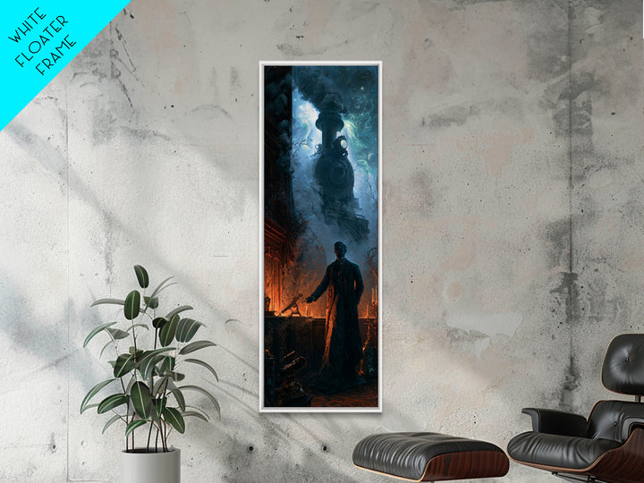 The Phantom Train To Kadath, Macabre Victorian Decor, Tall Narrow Wall Art, Canvas Print, Gothic Wall Decor, Halloween Portrait Art