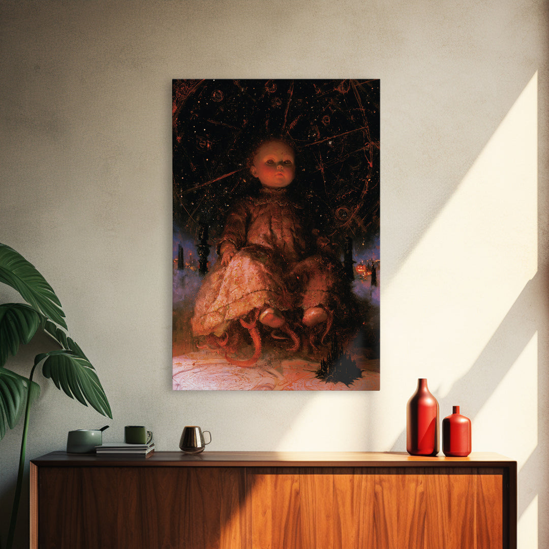 The Doll From Beyond The Void, Victorian Horror Portrait, Vertical Wall Art, Canvas Print, Gothic Wall Decor, Halloween Portrait Art