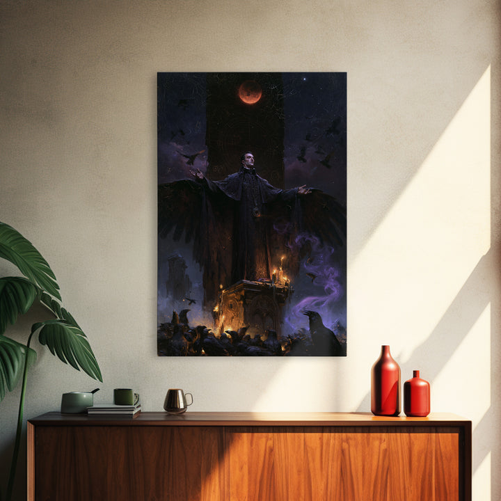 The Raven Sermon Of Leng, Victorian Horror Portrait, Vertical Wall Art, Framed Canvas Print, Gothic Wall Decor, Halloween Portrait Art