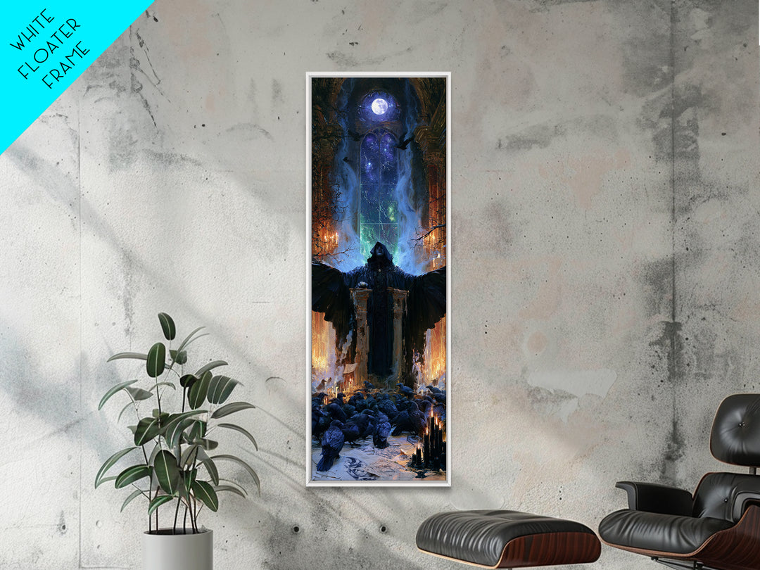 The Raven Sermon Of Leng, Victorian Gothic Art, Tall Narrow Wall Art, Canvas Print, Gothic Wall Decor, Halloween Portrait Art