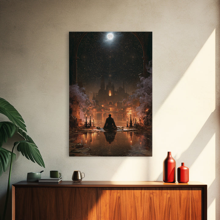The Mirror Lake Of Lost Constellations, Victorian Gothic Art, Vertical Wall Art, Canvas Print, Gothic Wall Decor, Halloween Portrait Art